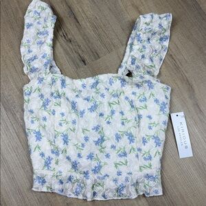 Kirious L.A. Crop Top Floral Ruffle Sleeve w/ Adjustable Tie Back. NWT. Size M